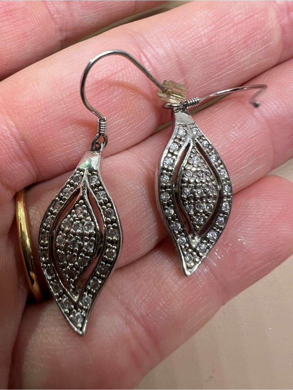 Sterling Silver Crystal Leaf Drop Earrings